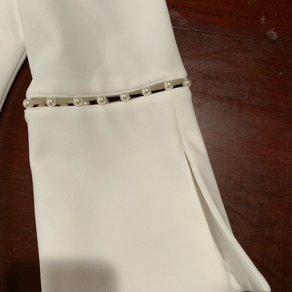 White Calvin Klein Dress with Pearls on sleeves - Picture 2 of 5